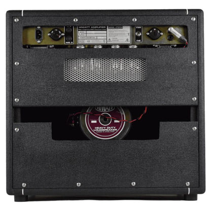 Rear view of Hiwatt Studio Stage Combo 1×12 Custom Guitar Amplifier with Fane Purpleback speaker on white background