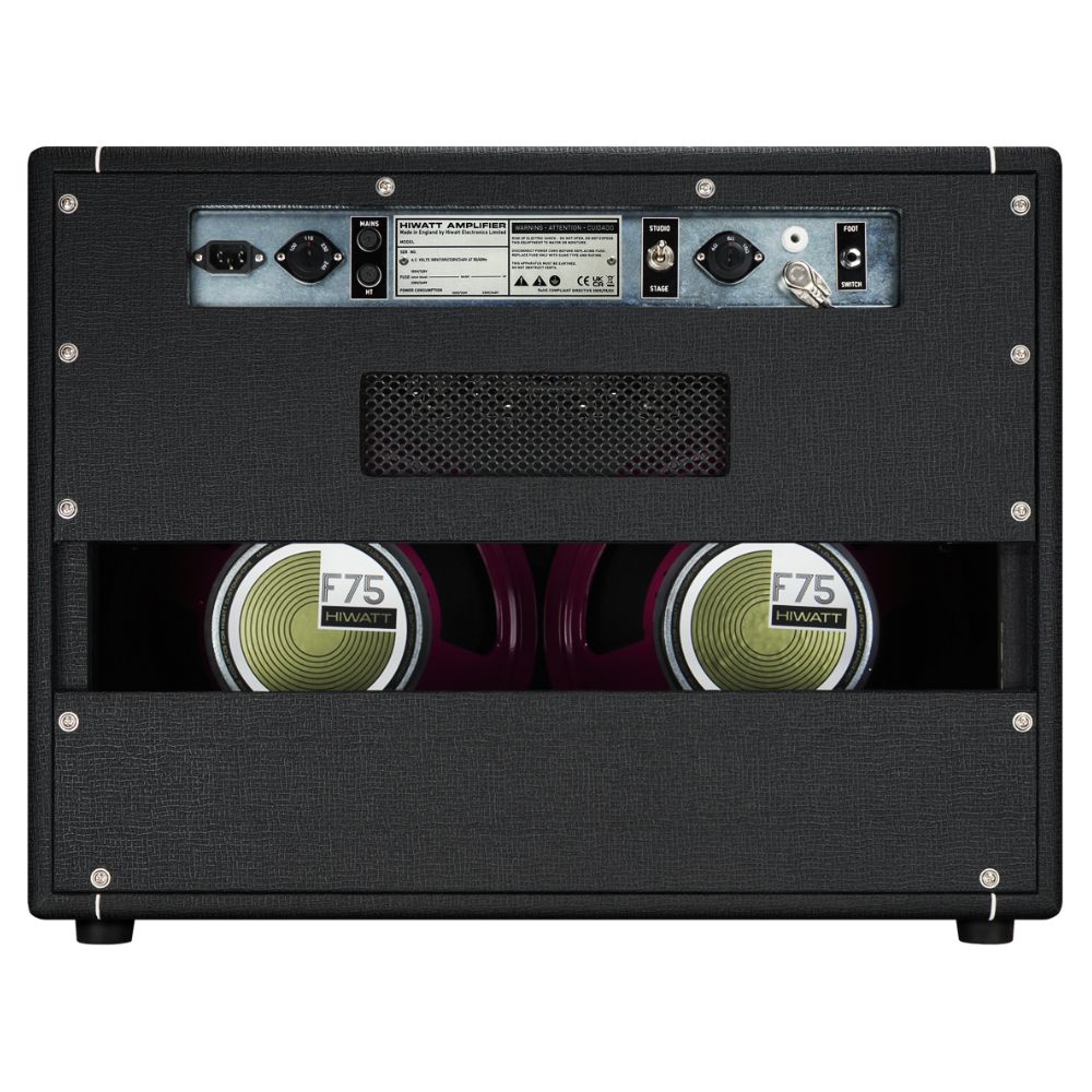 Rear view of Hiwatt Studio Stage Combo 2×12 Custom Guitar Amplifier on white background
