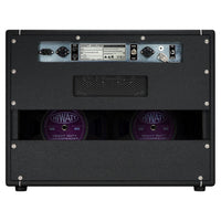 Rear view of Hiwatt Studio Stage Combo 2×12 Custom Guitar Amplifier with Fane Purpleback speakers on white background