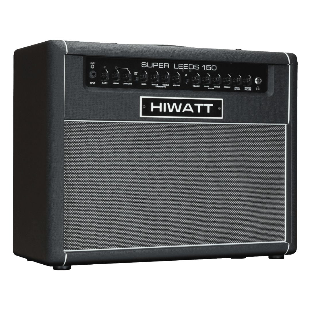 Angled front view of Hiwatt Super Leeds 150R Combo Guitar Amplifier on white background