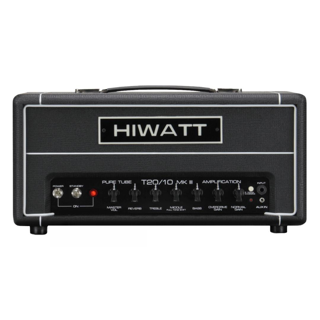 Front view of Hiwatt T20/10 Guitar Amplifier Head on white background