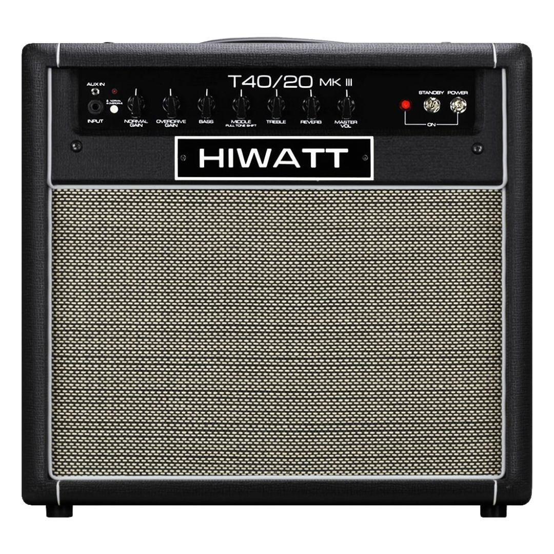 Front view of Hiwatt T40/20 Combo 1x12 Guitar Amplifier on white background