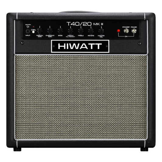 Front view of Hiwatt T40/20 Combo 1x12 Guitar Amplifier on white background