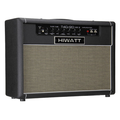 Angled front view of Hiwatt T40/20 Combo 2x12 Guitar Amplifier on white background