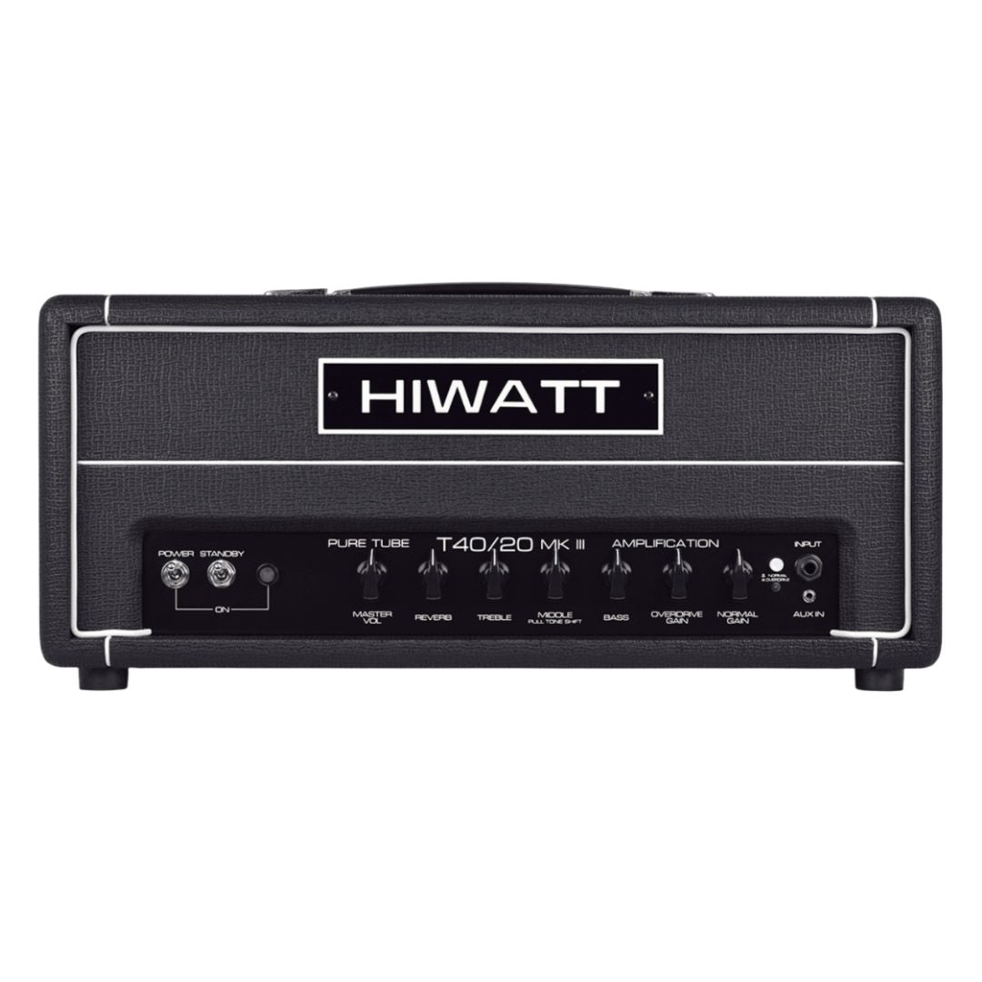 Front view of Hiwatt T40/20 Guitar Amplifier Head on white background