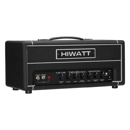 Angled view of Hiwatt T40/20 Guitar Amplifier Head on white background