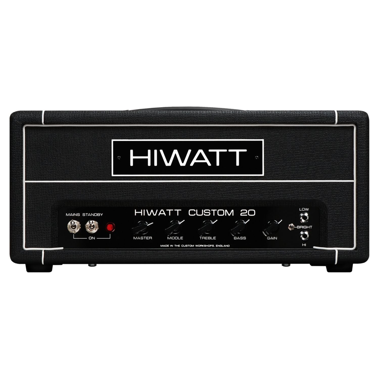 Front view of Hiwatt The Custom 20 Guitar Amplifier Head on white background