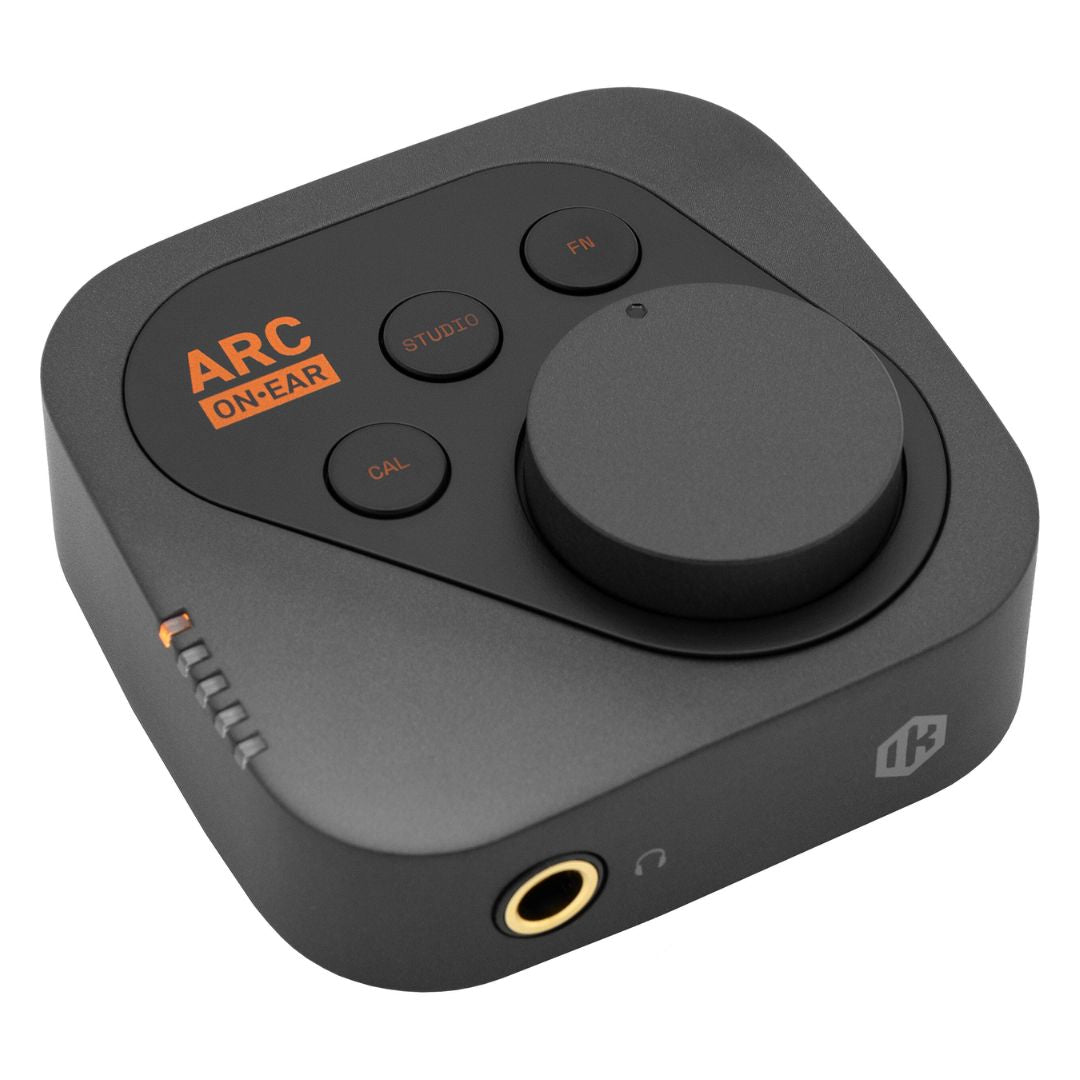 Angled front view of IK Multimedia ARC ON-EAR on white background