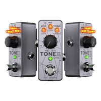 Three IK Multimedia TONEX One Bass Pedals beside one another displaying Top and Side Angled views on white background