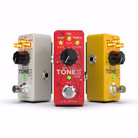 IK Multimedia TONEX One Brown Sound Pedals in White, Red, and Yellow side by side on white background