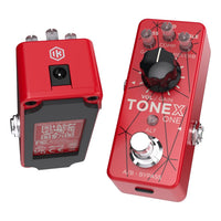 Pair of IK Multimedia TONEX One Brown Sound Pedal Red side by side displaying top and rear views on white background