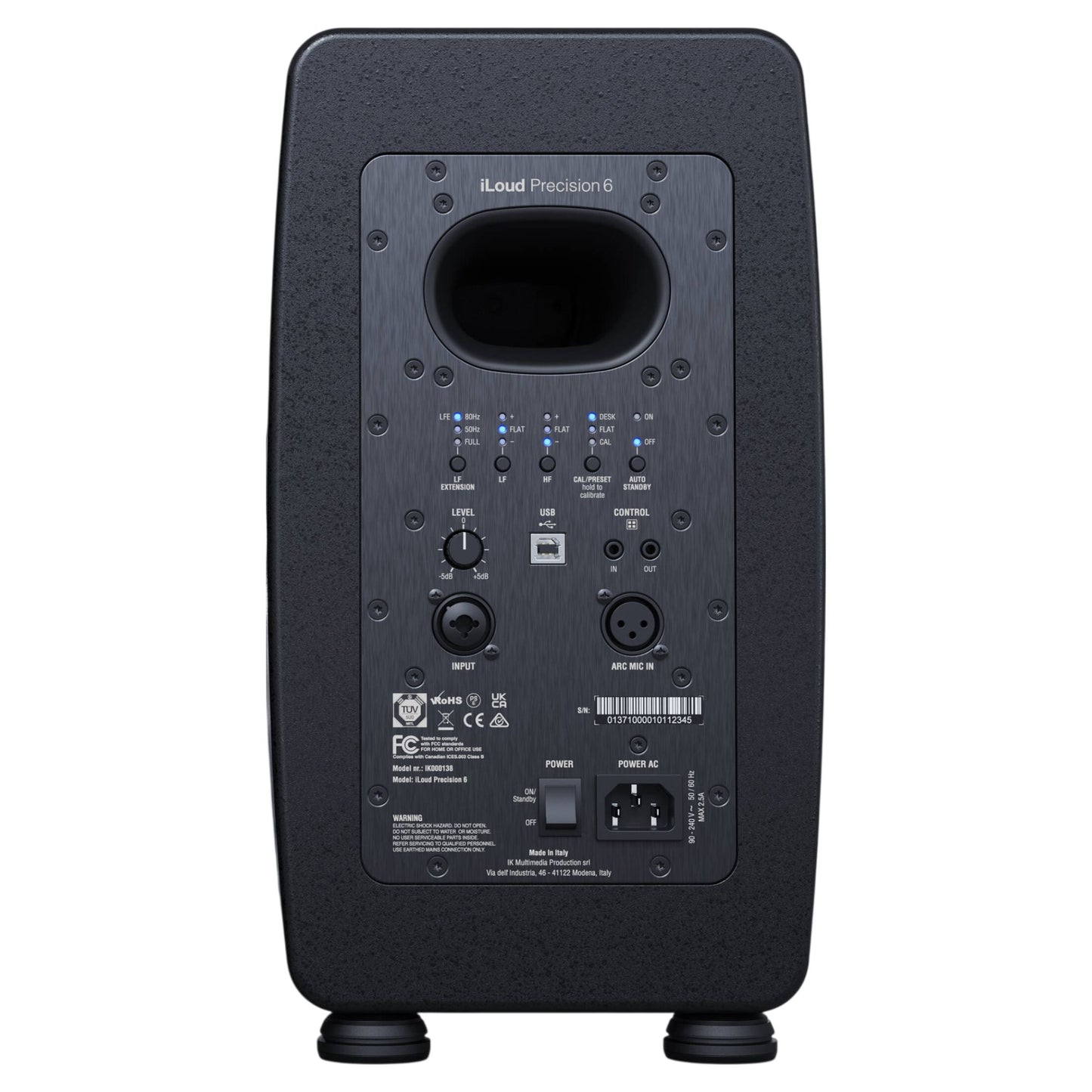 Rear ports view of IK Multimedia iLoud Precision 6 on white background