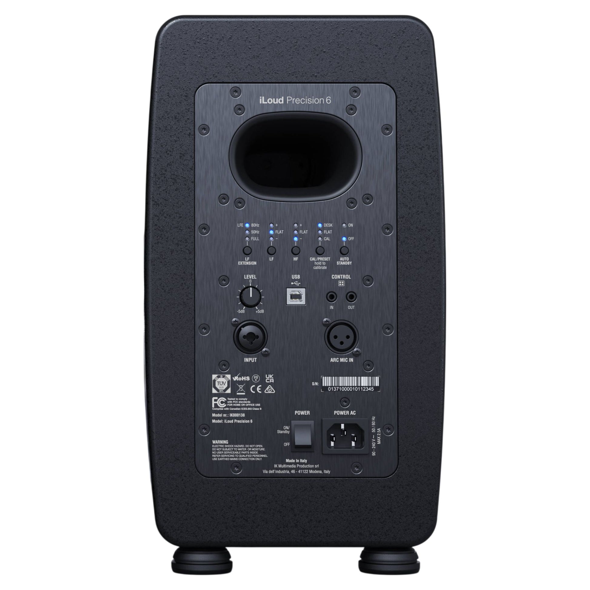 Rear ports view of IK Multimedia iLoud Precision 6 on white background
