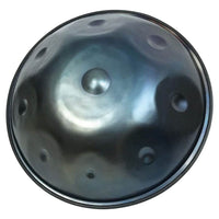Front view of Isthmus Instruments E SaByeD Handpan on white background
