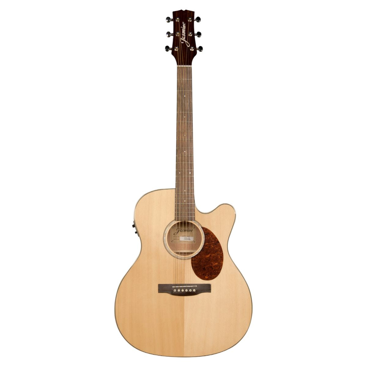 Front view of Jasmine JO-37CE Orchestra Style Acoustic Electric Guitar (Natural) on white background