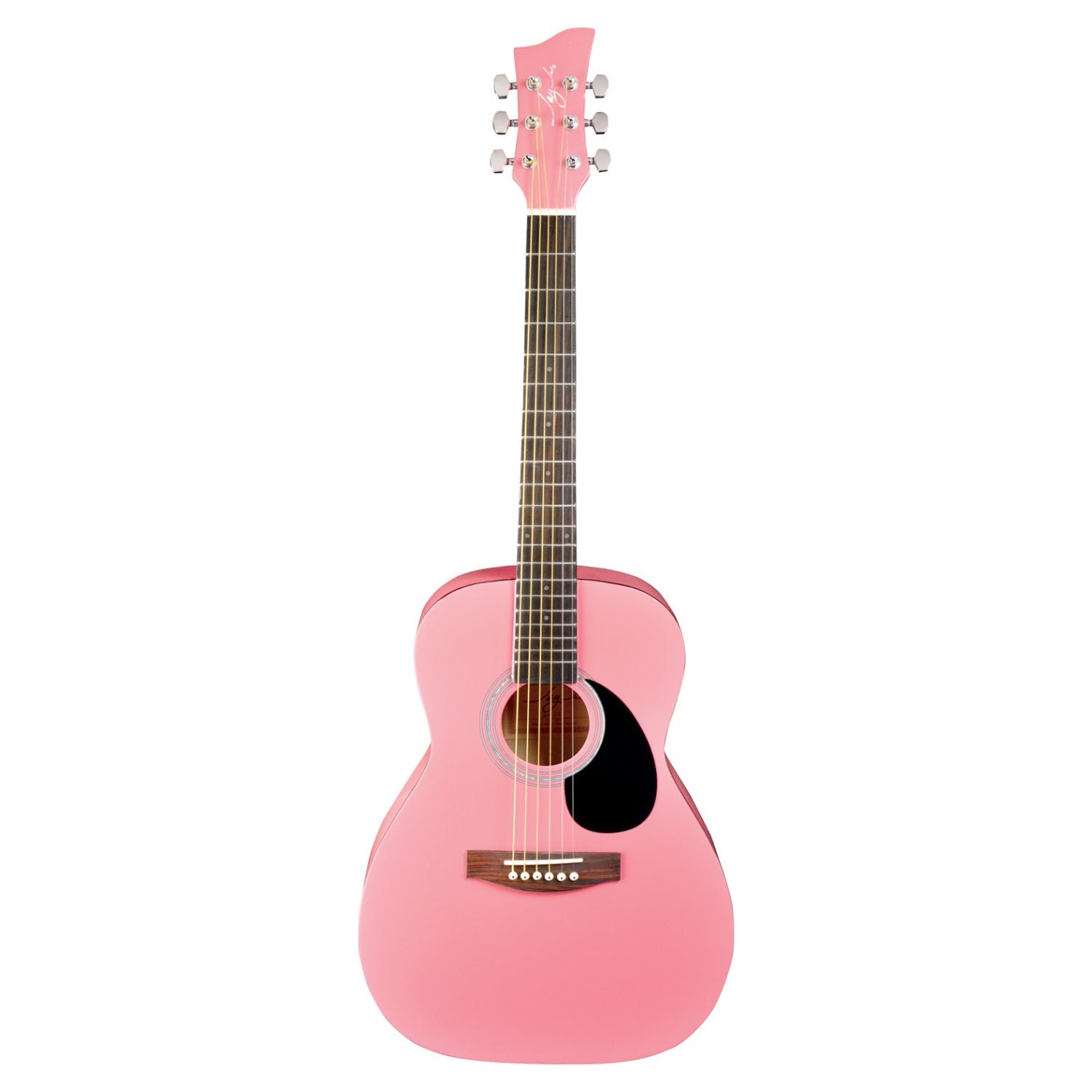 Front view of Jay Turser JJ43 3/4 Size Acoustic Guitar Pink on white background