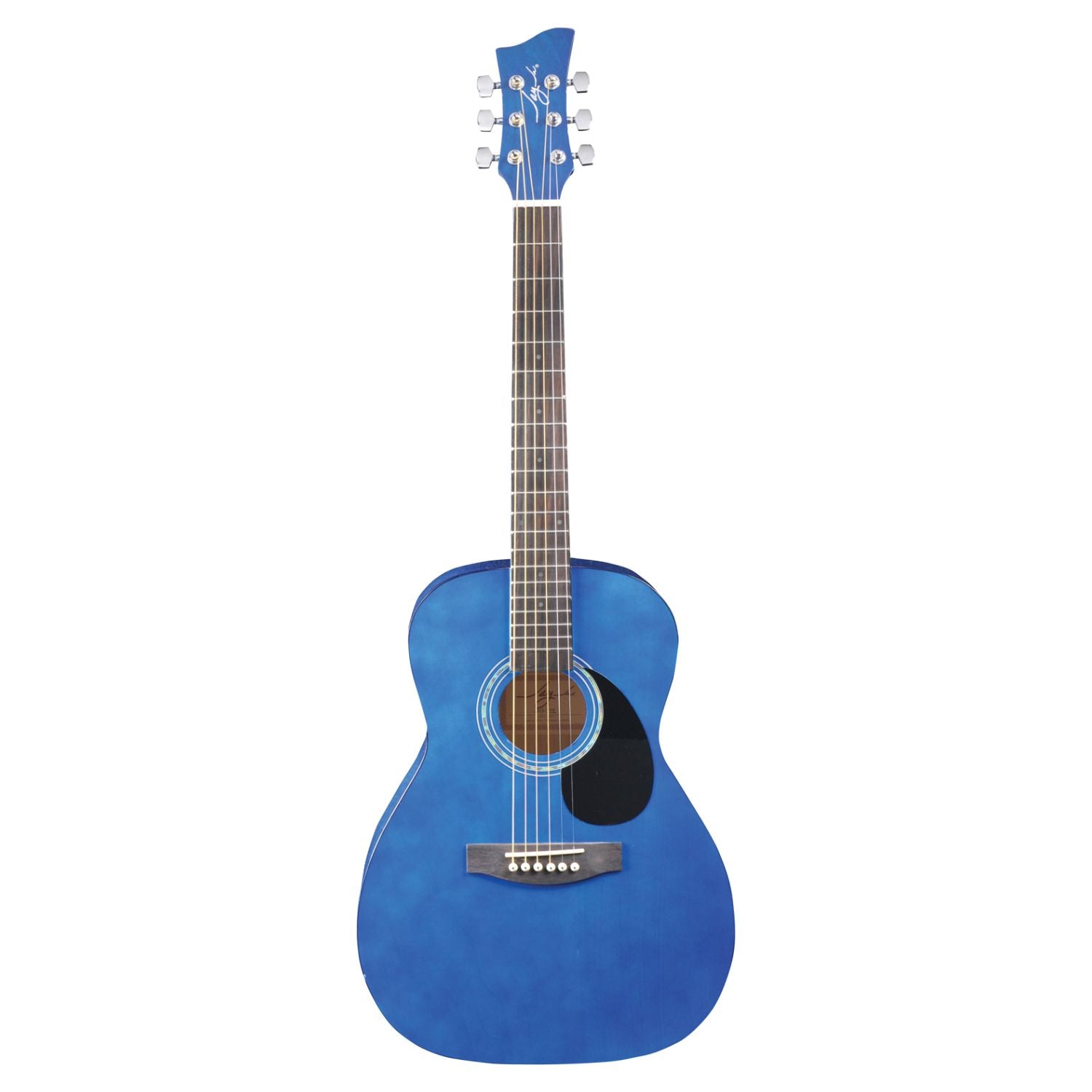 Front view of Jay Turser JJ43 3/4 Size Acoustic Guitar Trans Blue on white background