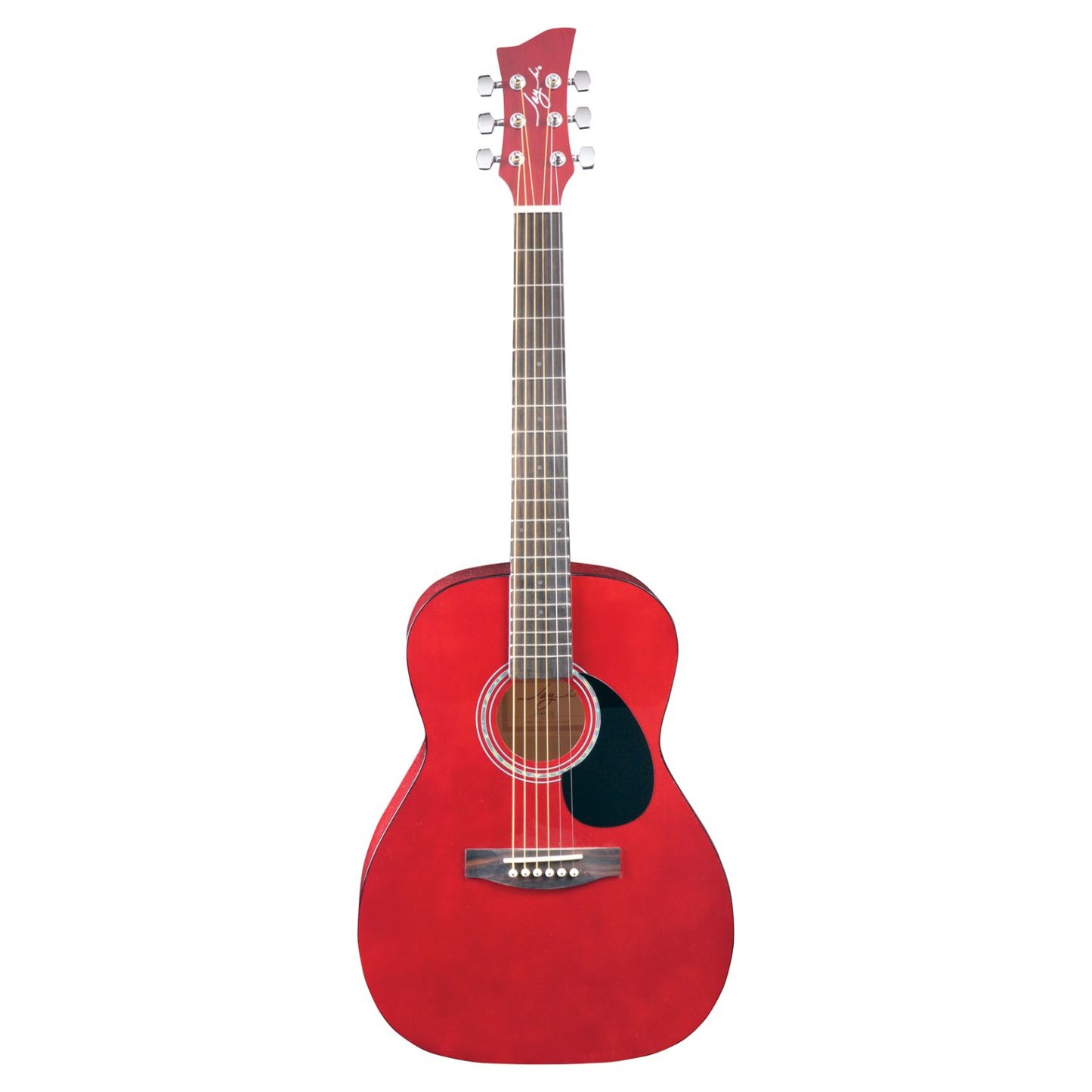 Front view of Jay Turser JJ43 3/4 Size Acoustic Guitar Trans Red on white background