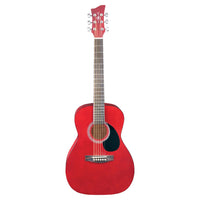 Front view of Jay Turser JJ43 3/4 Size Acoustic Guitar Trans Red on white background
