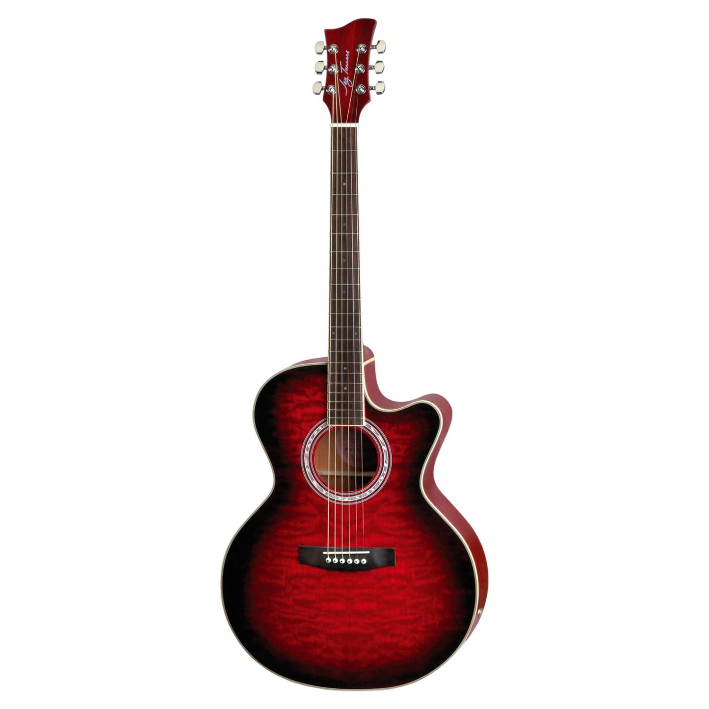 Front view of Jay Turser JTA 424QCET Acoustic Electric Guitar Red Sunburst on white background