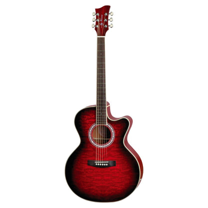 Front view of Jay Turser JTA 424QCET Acoustic Electric Guitar Red Sunburst on white background