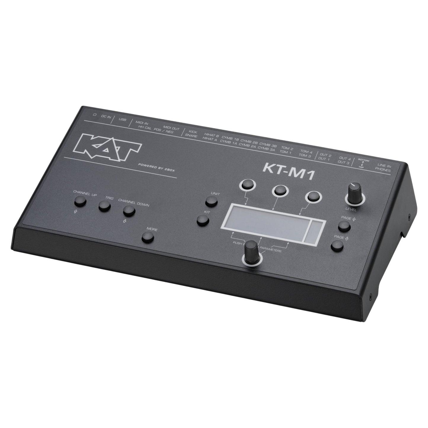 Angled front view of KAT Percussion KT-M1 Drum Module on white background