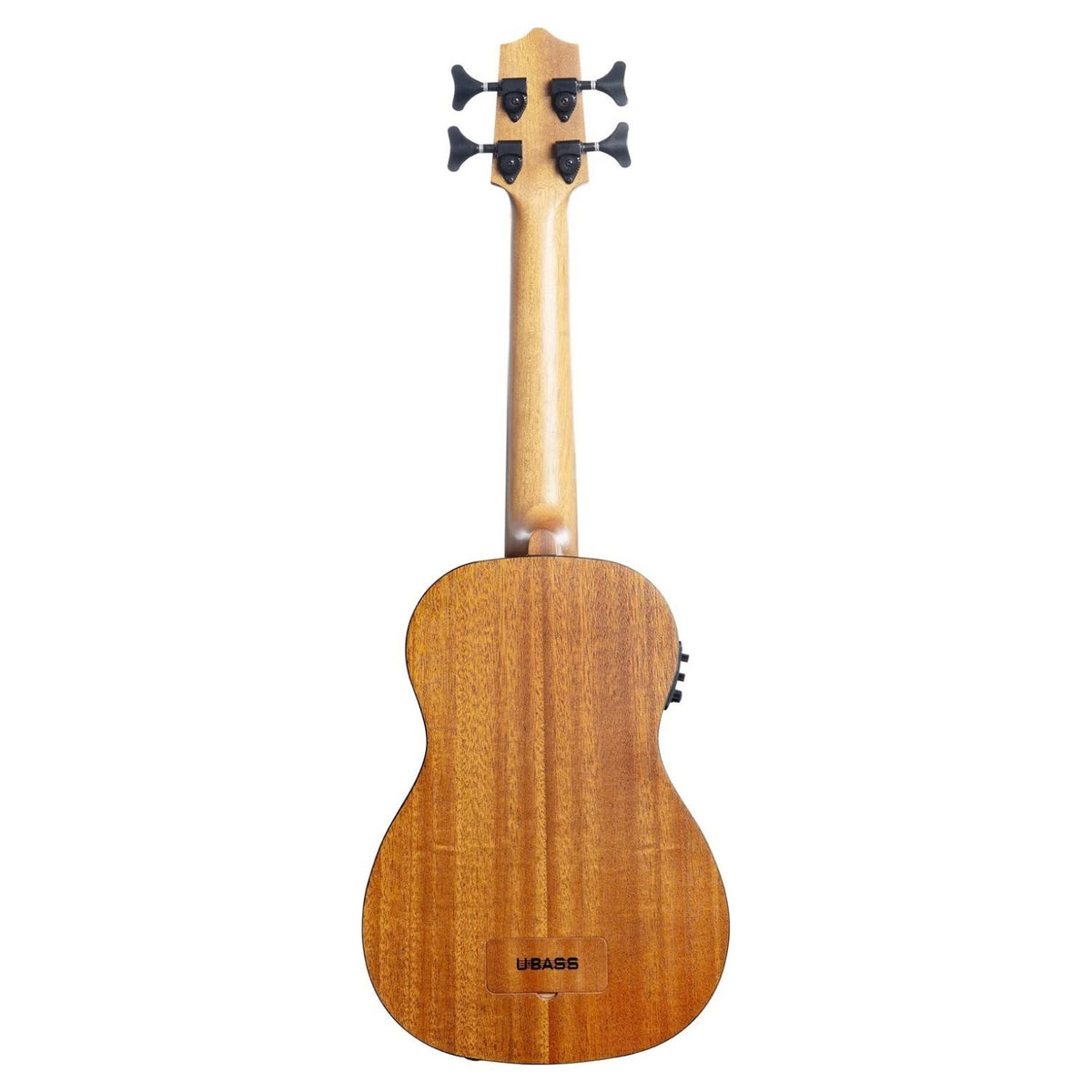 Rear view of Kala Rumbler Mahogany Acoustic-Electric U-BASS Ukulele on white background