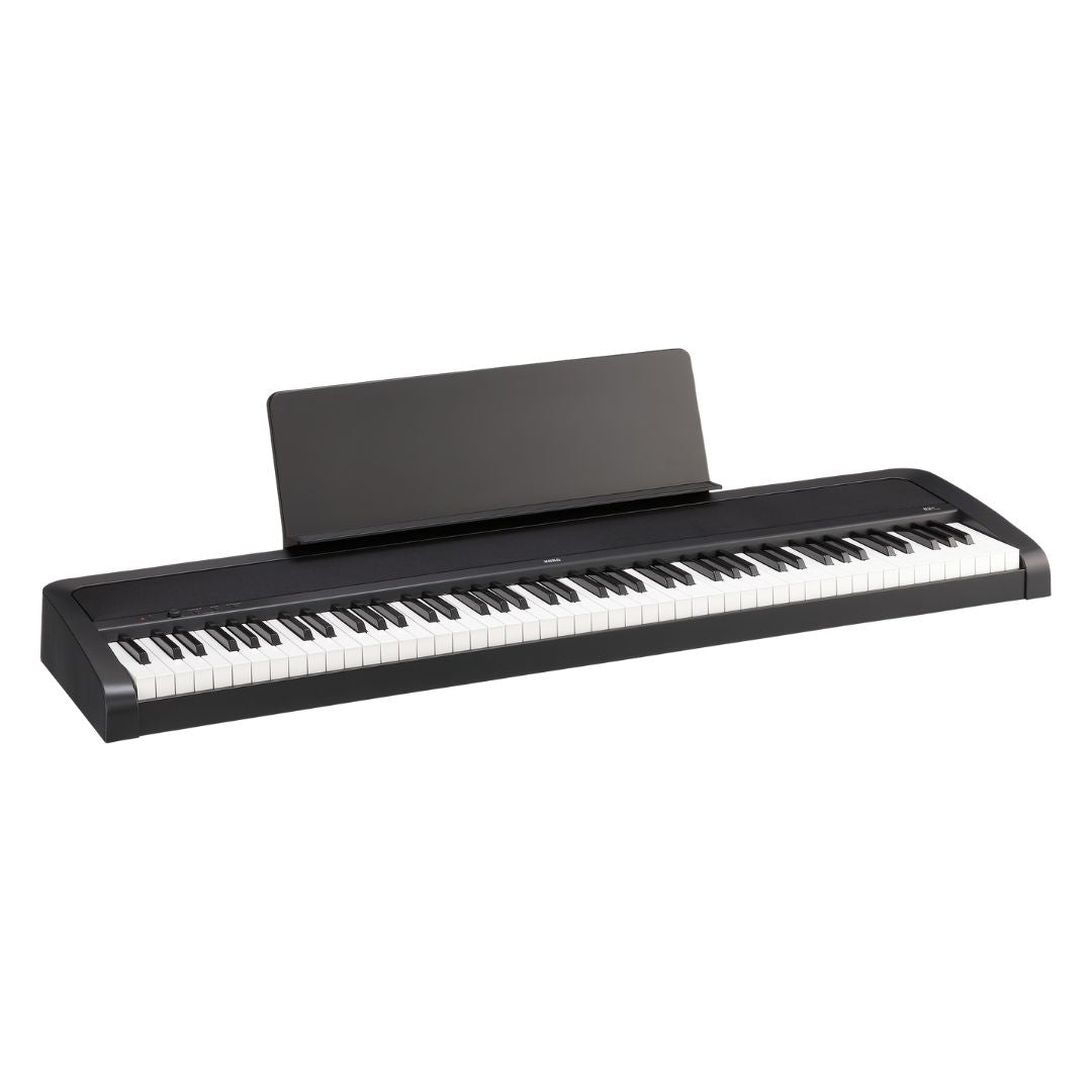 Angled front view of Korg B2+ Black on white background