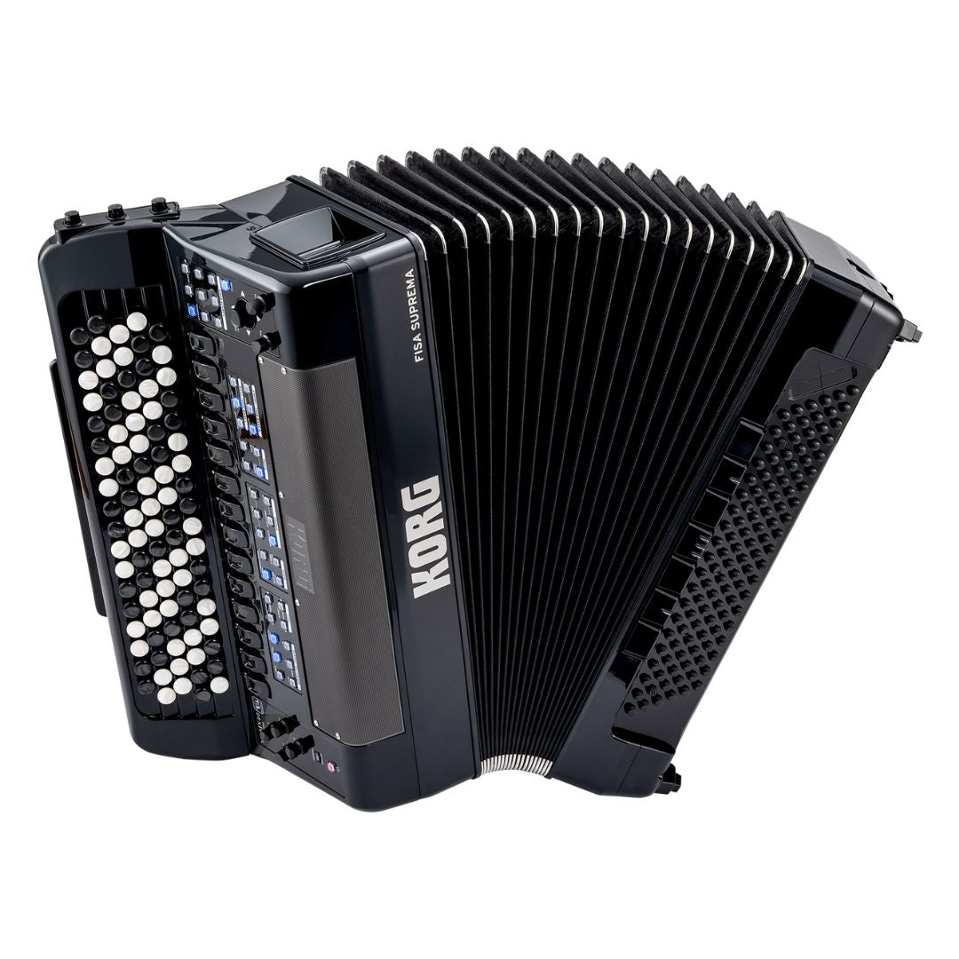 Angled view of Korg FISA SUPREMA Aero Digital Accordion Buttons on white background