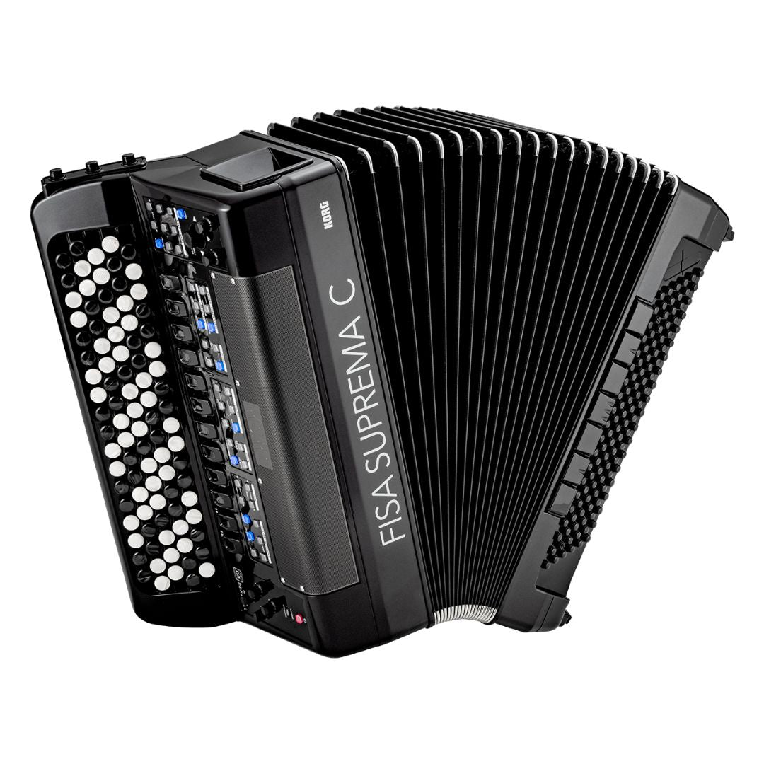 Angled view of Korg FISA SUPREMA C Aero Digital Accordion Buttons on white background