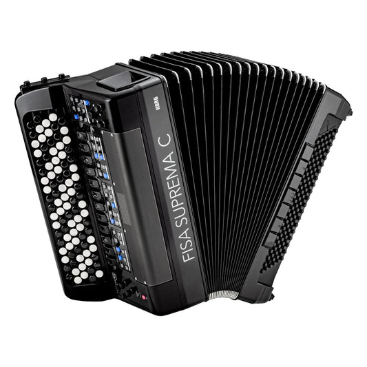 Angled view of Korg FISA SUPREMA C Aero Digital Accordion Buttons on white background