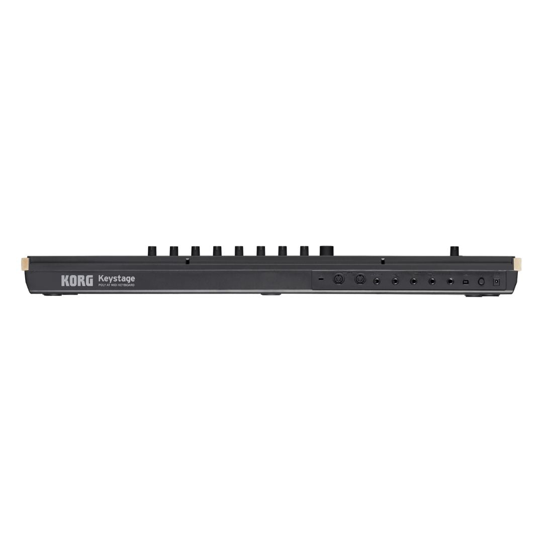 Rear view of Korg Keystage Poly AT MIDI Keyboard 49 Keys on white background