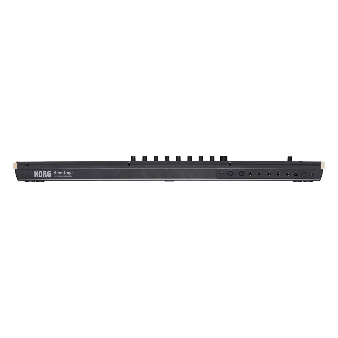 Rear view of Korg Keystage Poly AT MIDI Keyboard 61 Keys on white background
