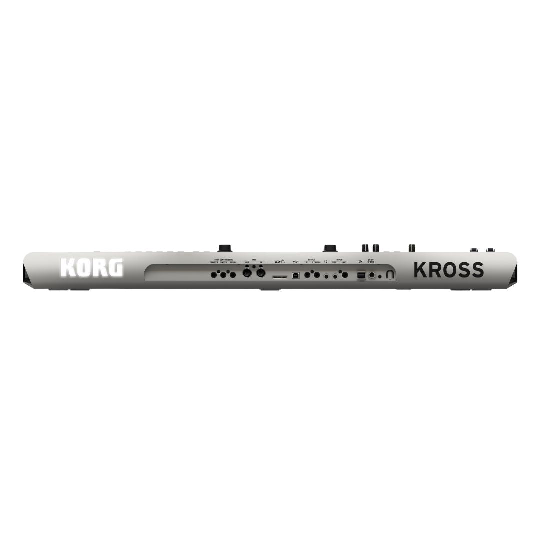 Rear view of Korg Kross 2 61 Keys on white background