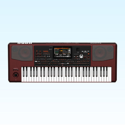 Top view of Korg Pa1000 on blue background