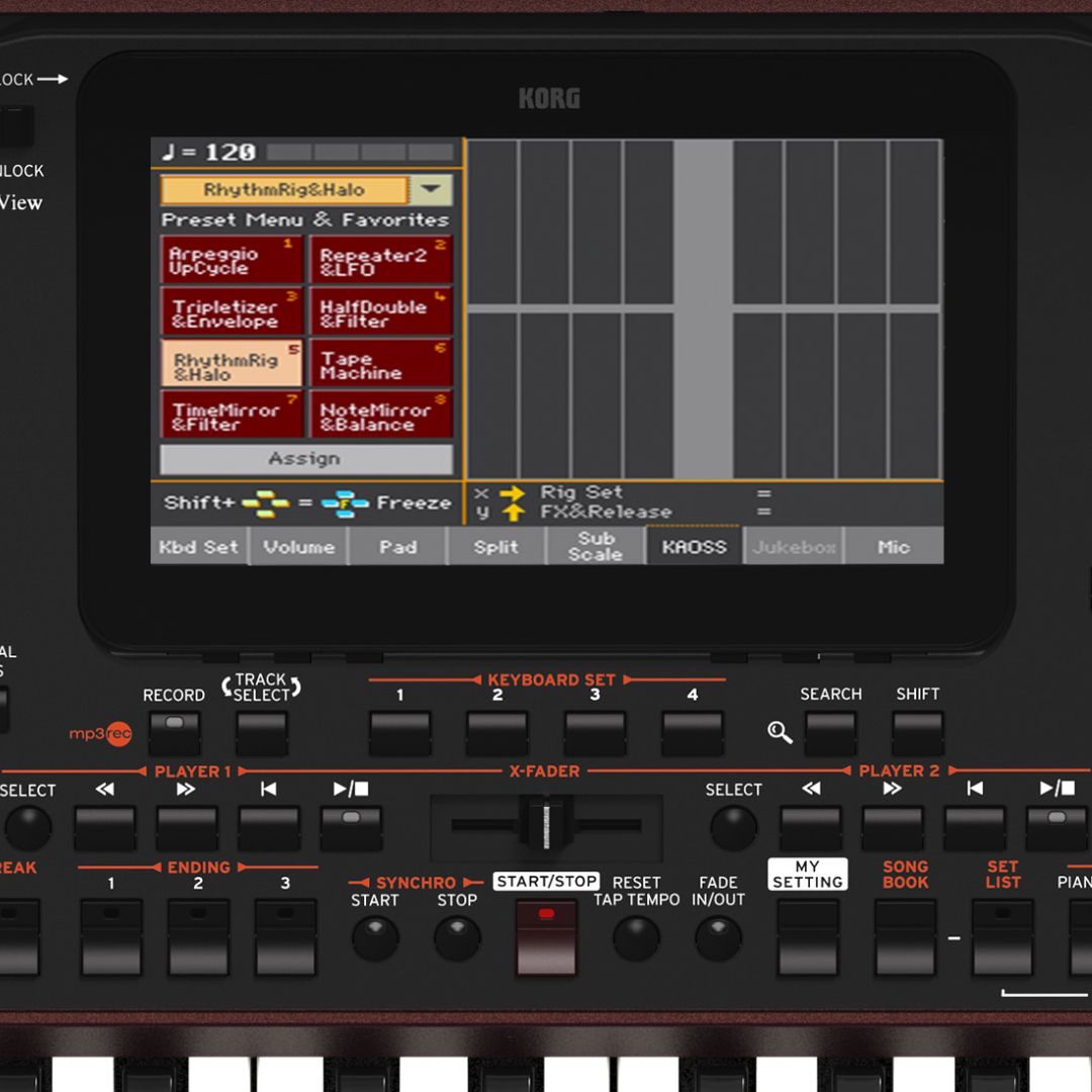 Close up view of Korg Pa1000's touch screen 