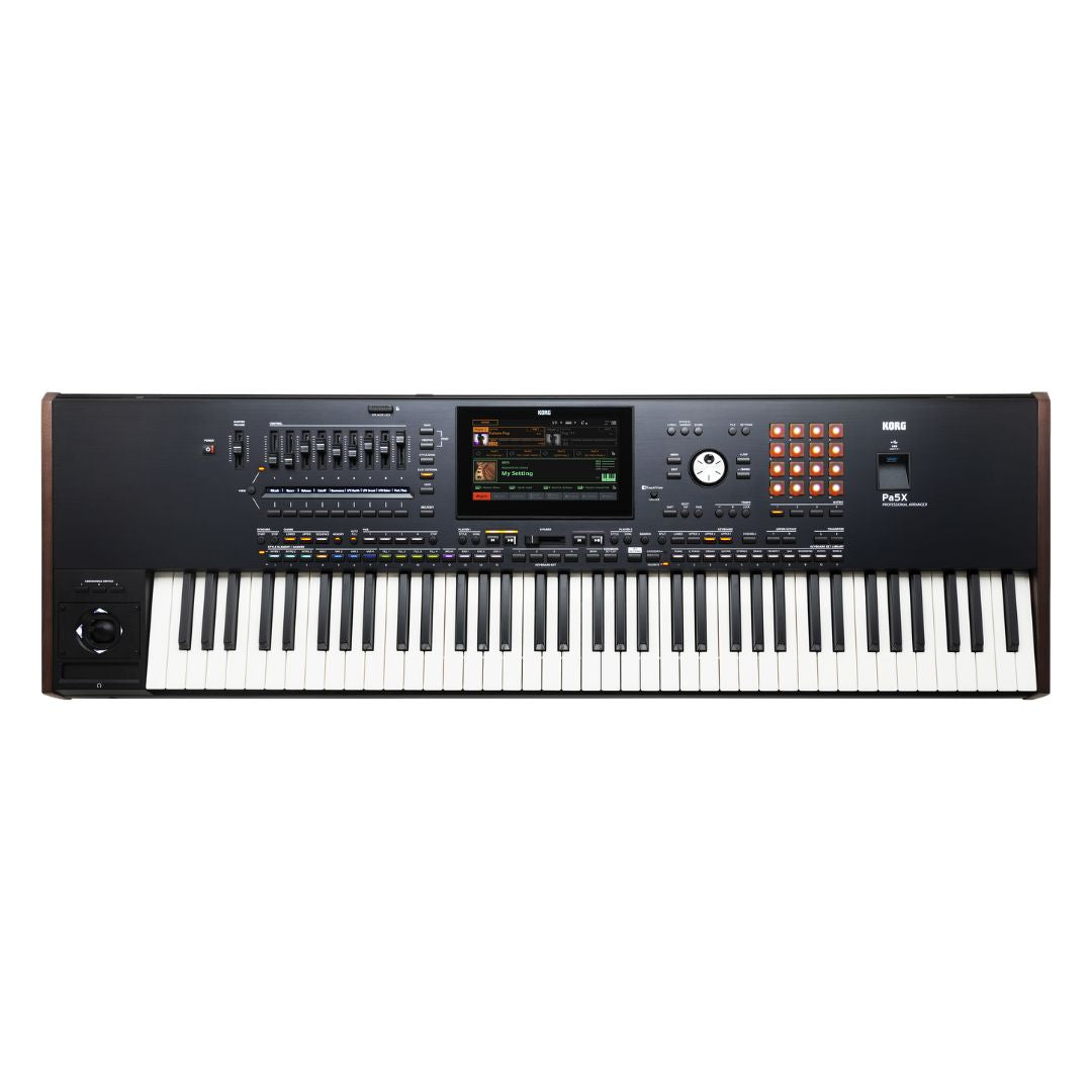 Top view of Korg Pa5X Professional Arranger 76 Keys on white background