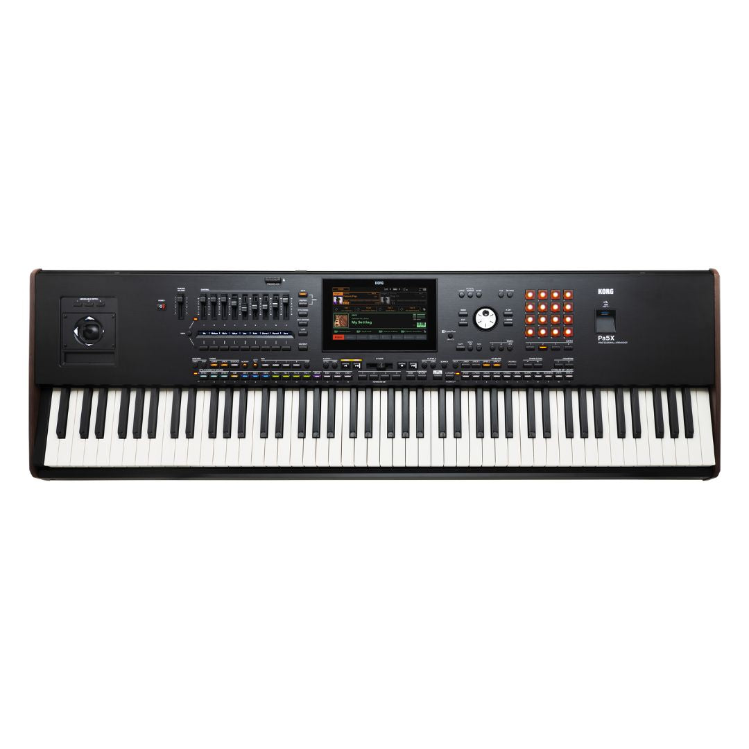 Top view of Korg Pa5X Professional Arranger 88 Keys on white background