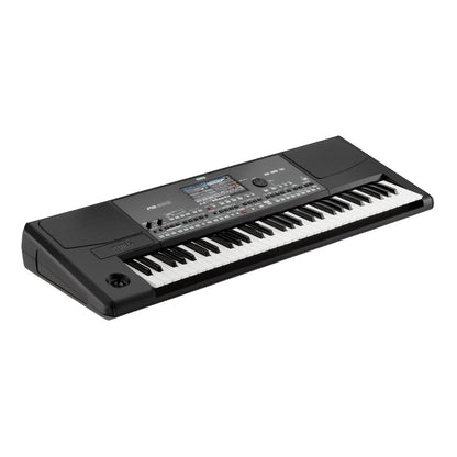 Angled front view of Korg Pa600 on white background