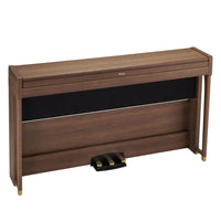 Angled front view of Korg Poetry Digital Piano closed lid on white background