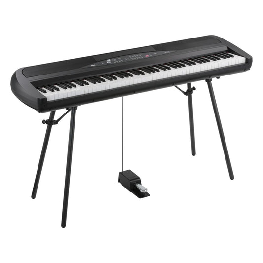 Angled front view of Korg SP-280 Digital Piano on white background