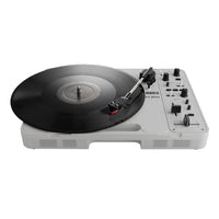 Front view of Korg handytraxx play with vinyl on it on white background