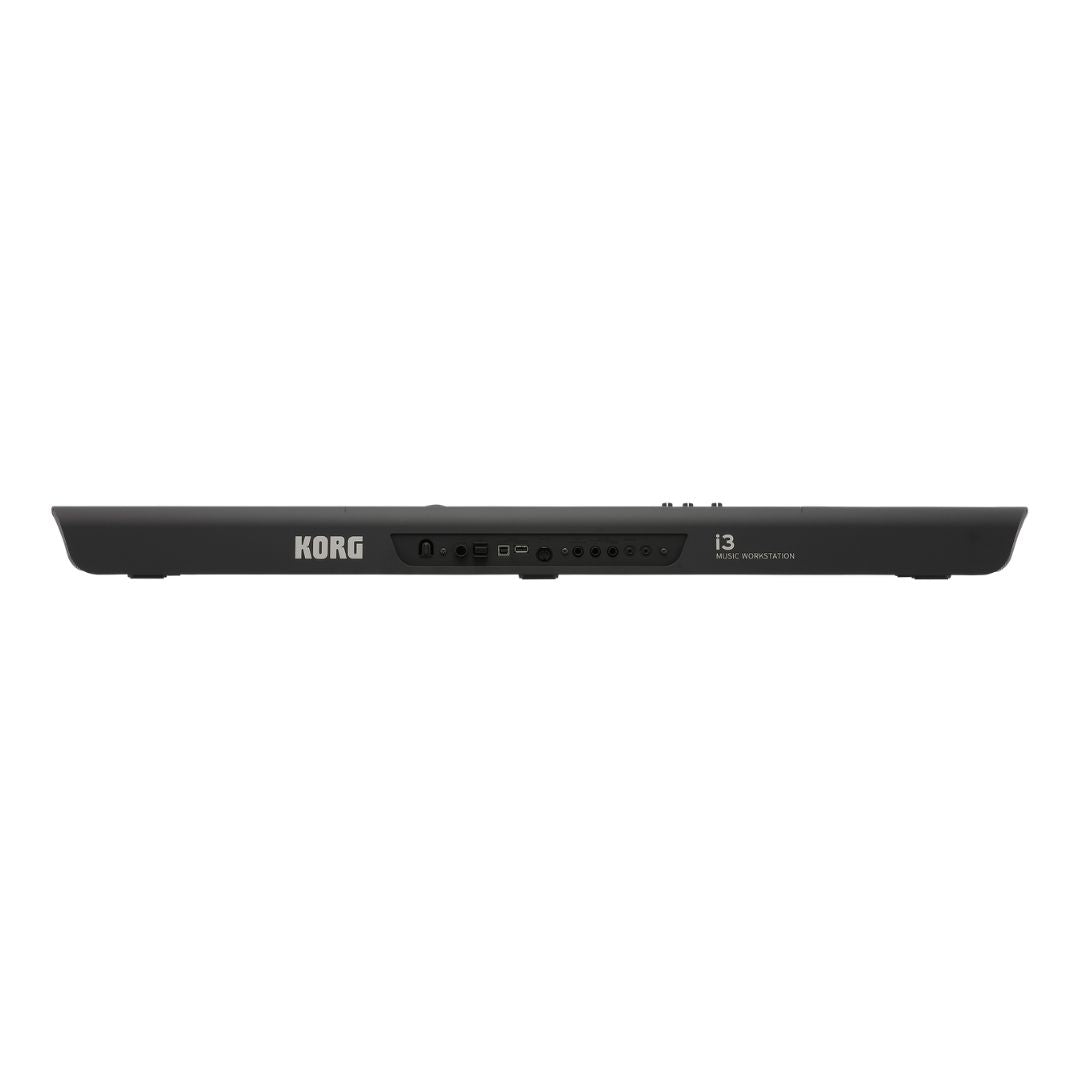 Rear view of Korg i3 Super Matte Black on white background
