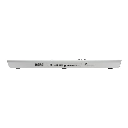 Rear view of Korg i3 Super Matte Silver on white background