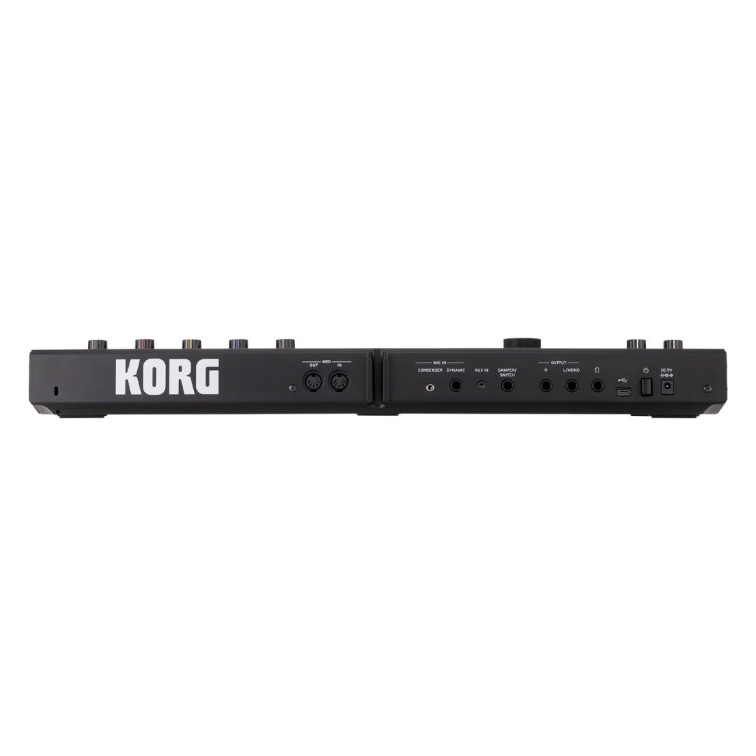 Rear view of Korg microKORG2 Black on white background