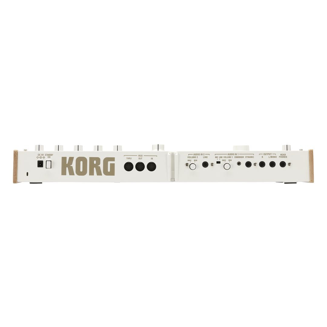 Rear view of Korg microKORG S on white background