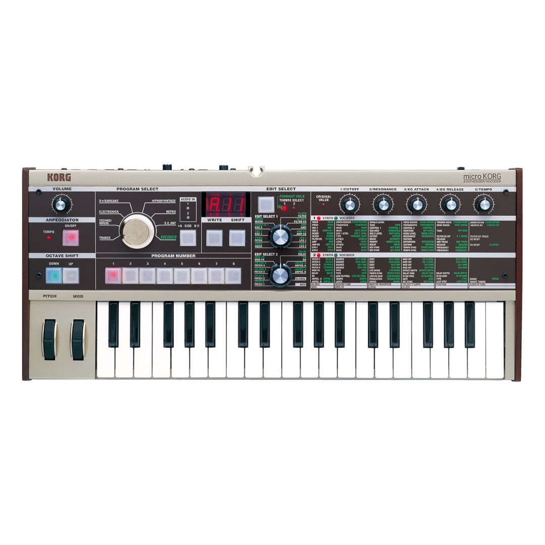 Top view of Korg microKORG on white background
