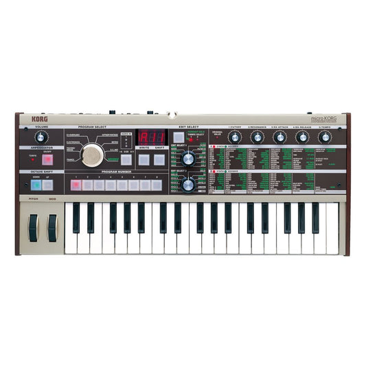 Top view of Korg microKORG on white background