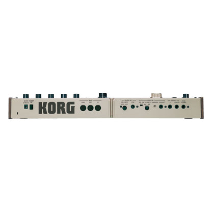 Rear view of Korg microKORG on white background