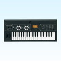 Front view of Korg microKORG XL+ on blue background
